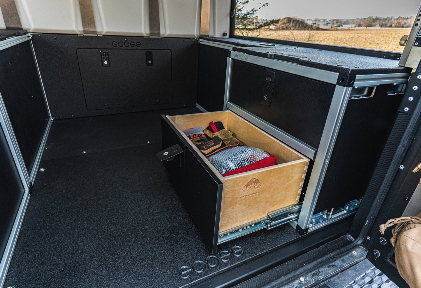 GOOSE GEAR Alu-Cab Canopy Camper V2 - Toyota Tacoma 2005-Present 2nd & 3rd Gen. - Rear Double Drawer Module - 6' Bed - 2802-GGR-SH