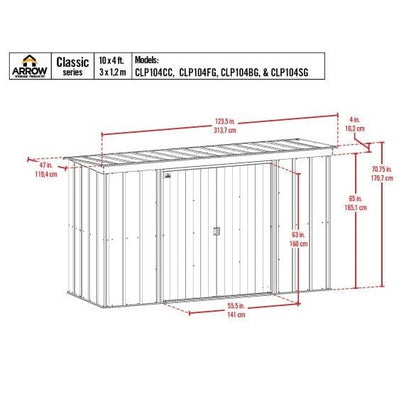 Arrow | Classic Steel Storage Shed, 10x4 ft., Sage Green CLP104SG