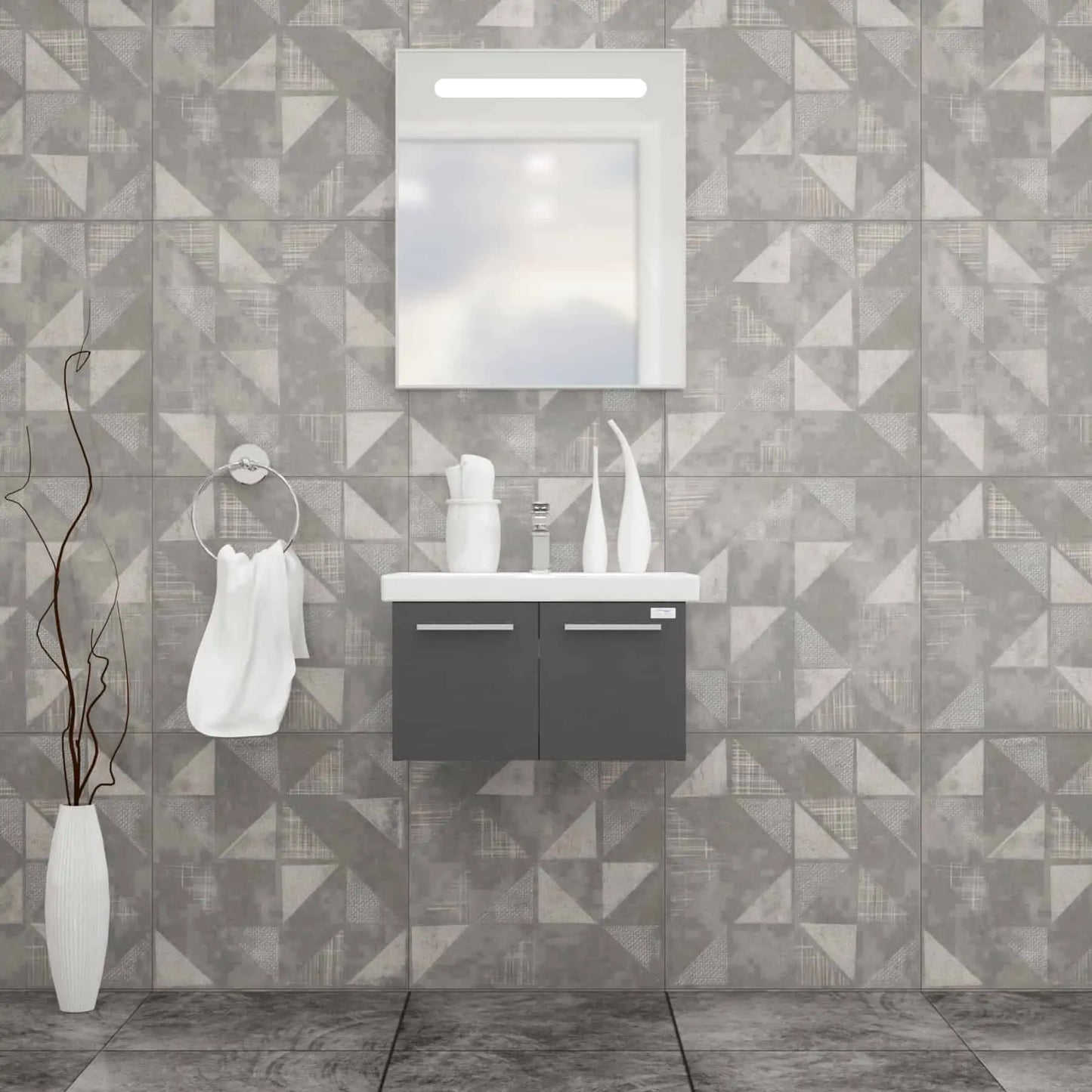 Casa Mare Aspe 24" Bathroom Vanity and Ceramic Sink Combo with LED Mirror - Aspe60GB-24