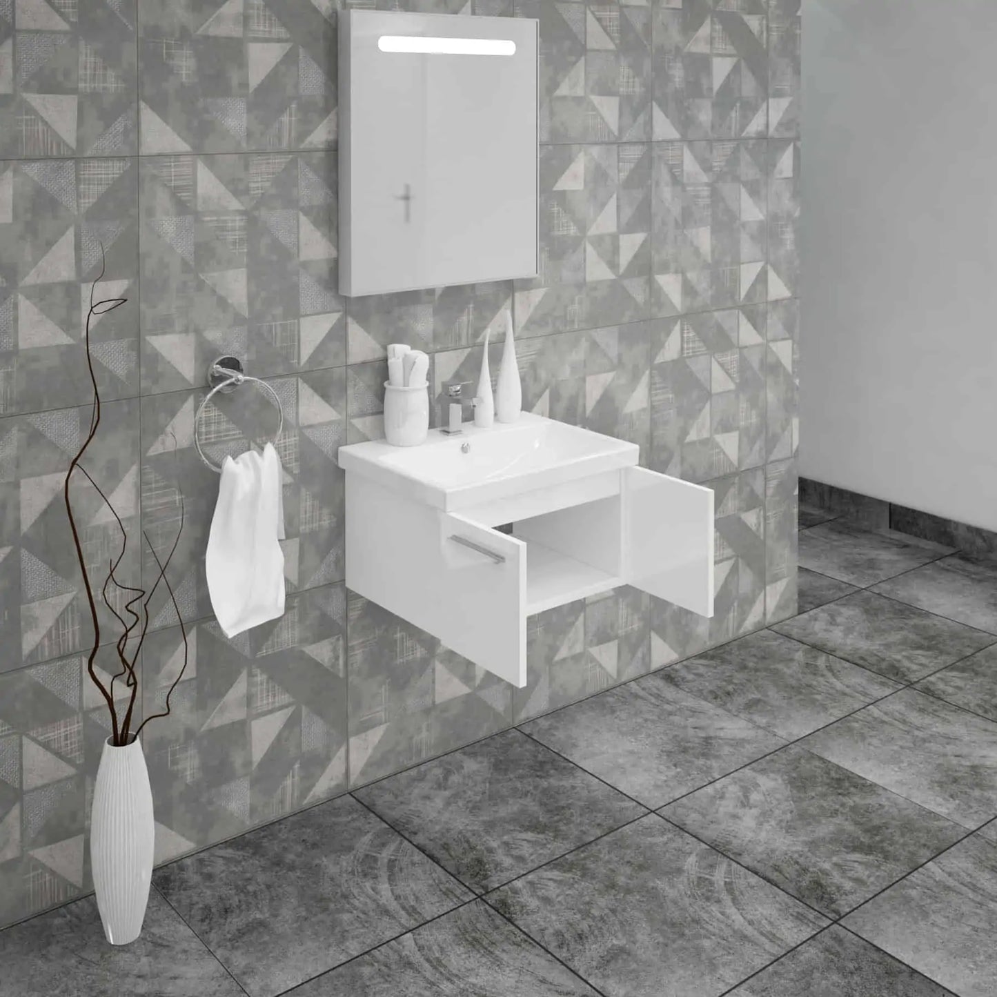 Casa Mare Aspe 32" Bathroom Vanity and Ceramic Sink Combo with LED Mirror - Aspe80GB-32