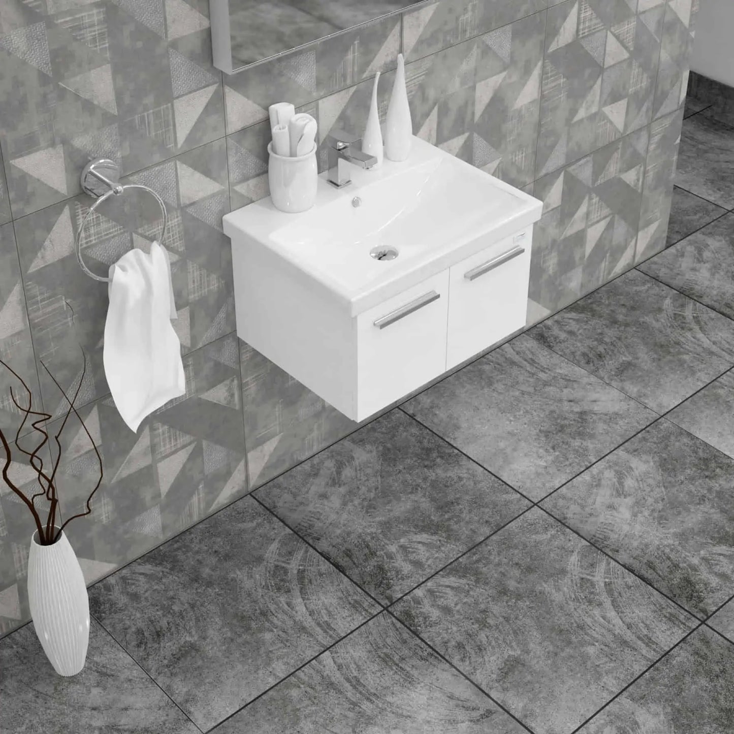 Casa Mare Aspe 24" Bathroom Vanity and Ceramic Sink Combo with LED Mirror - Aspe60GB-24