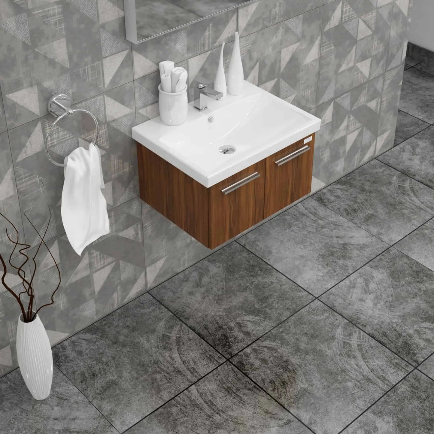 Casa Mare Aspe 24" Bathroom Vanity and Ceramic Sink Combo with LED Mirror - Aspe60GB-24