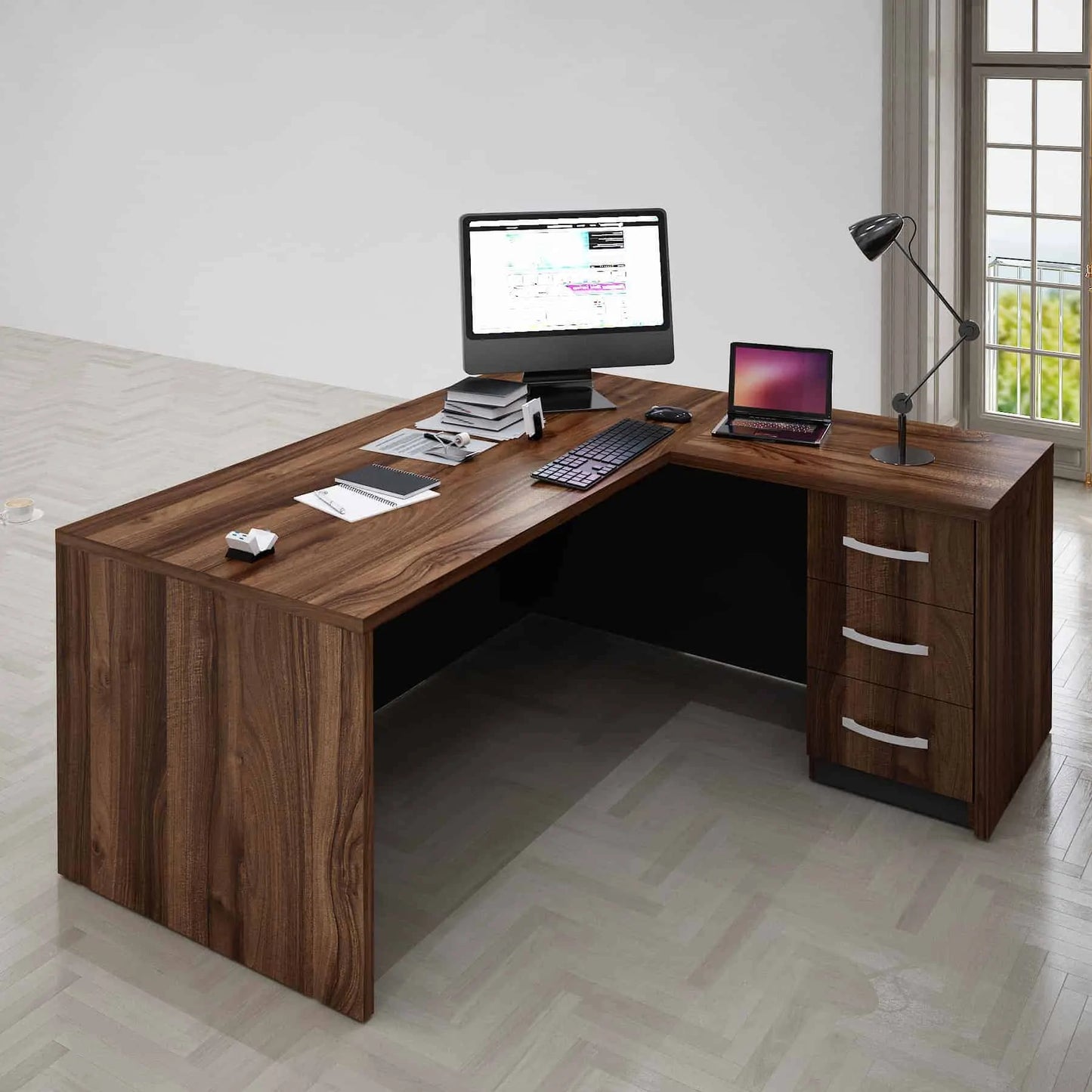 Casa Mare ATLAS 79″ Modern Home & Office Furniture Desk Brown & Black - ATLAS-79LBG-S