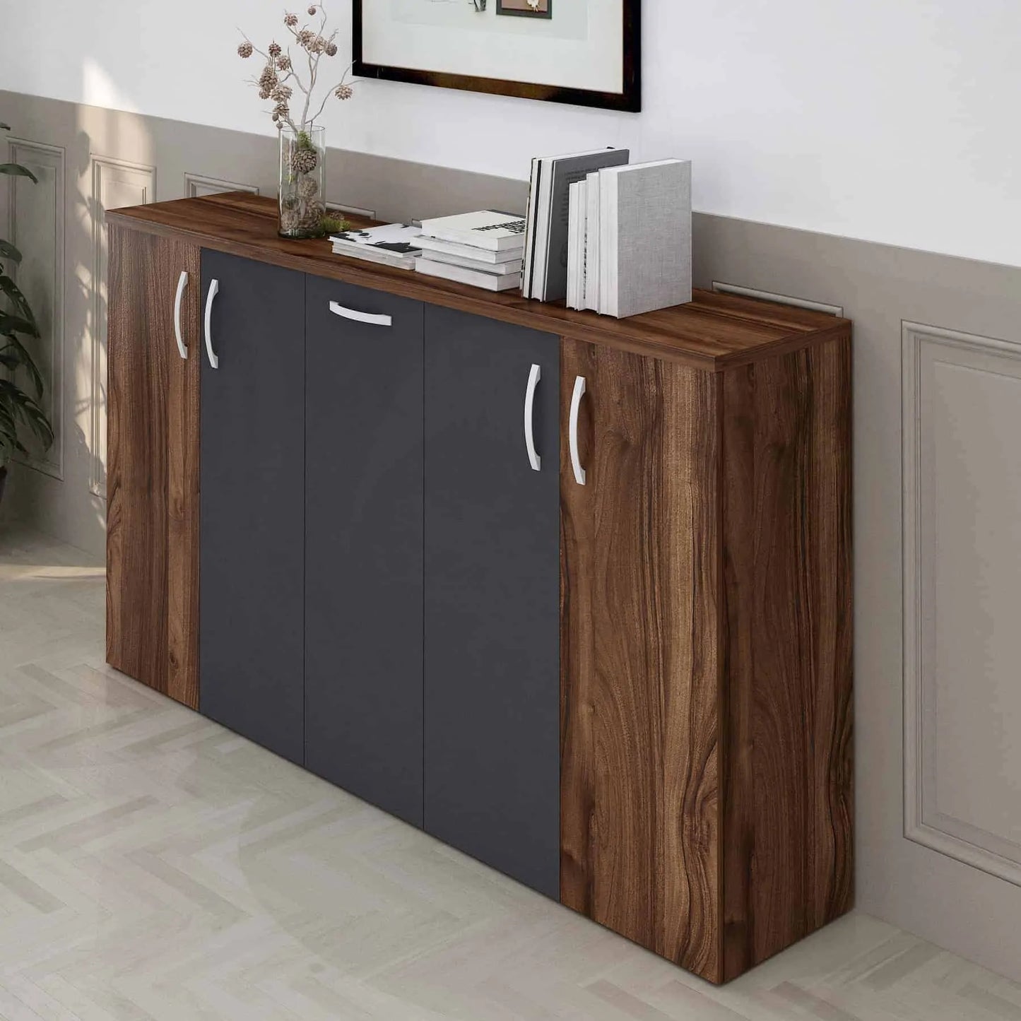 Casa Mare ATLAS 79″ Modern Home & Office Furniture Desk Brown & Black - ATLAS-79LBG-S