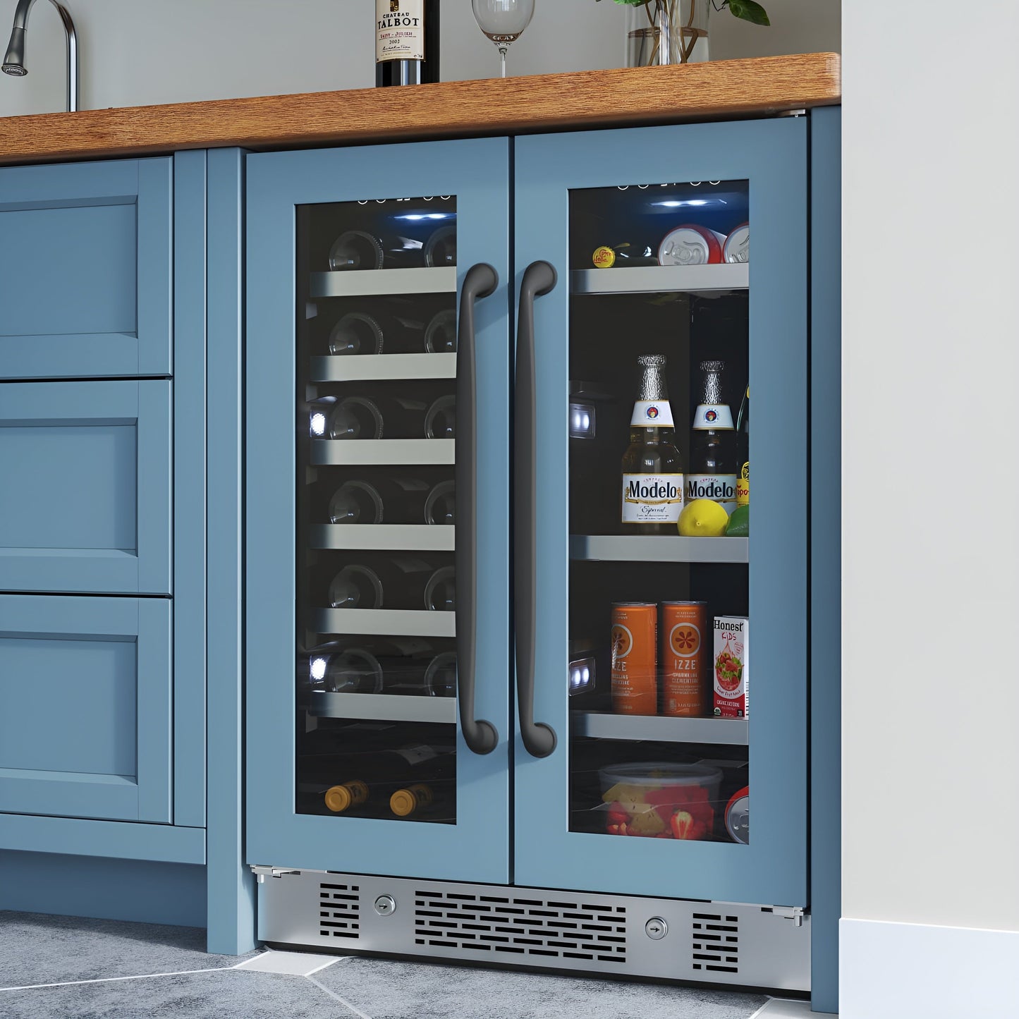 Avallon 24 Inch Wide 21 Bottle Capacity and 64 Can Capacity Beverage Center with LED Lighting and Double Pane Glass - AWBC242GGFDPRG