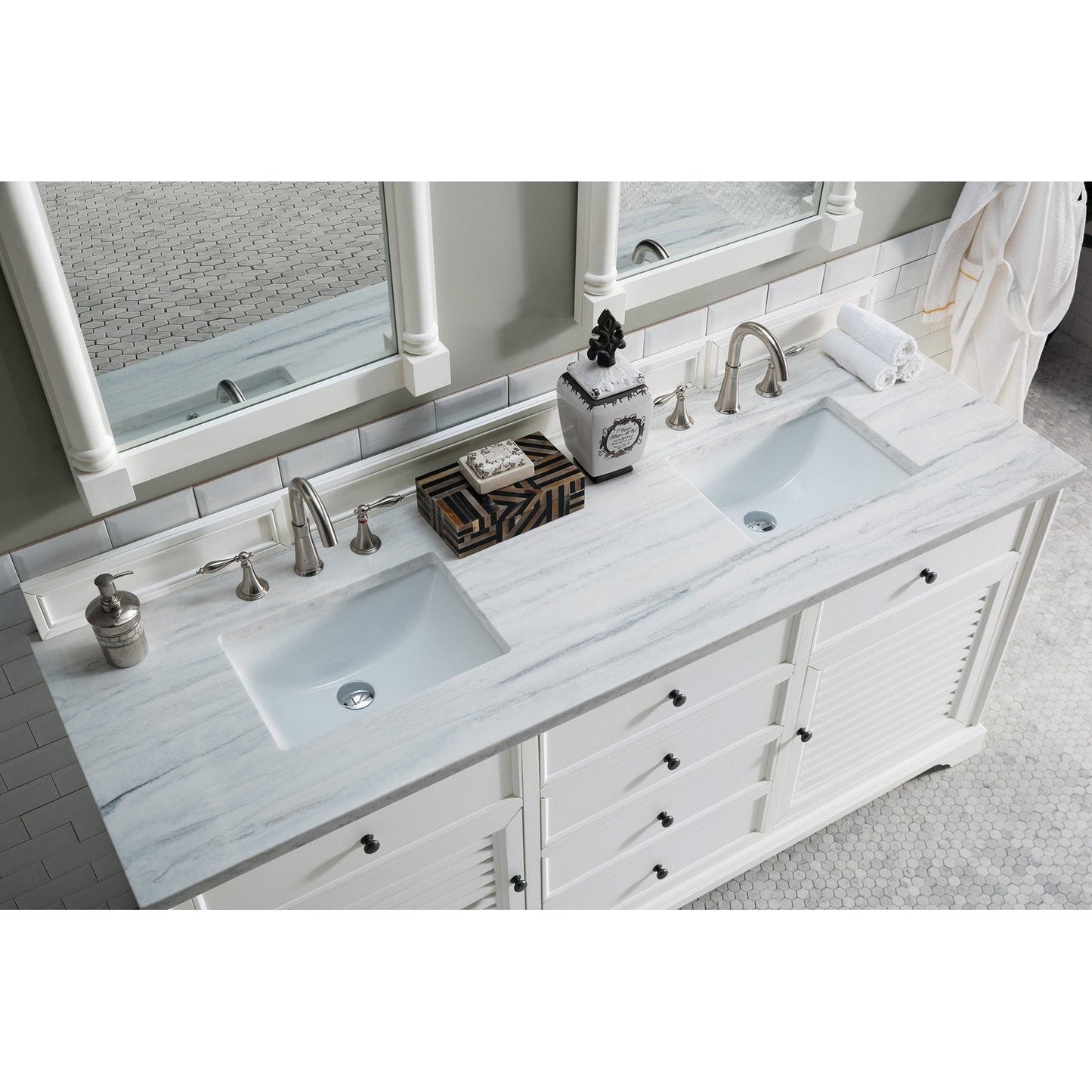 James Martin Vanities Savannah 72" Bright White Double Vanity - 238-104-V72-BW-3AF