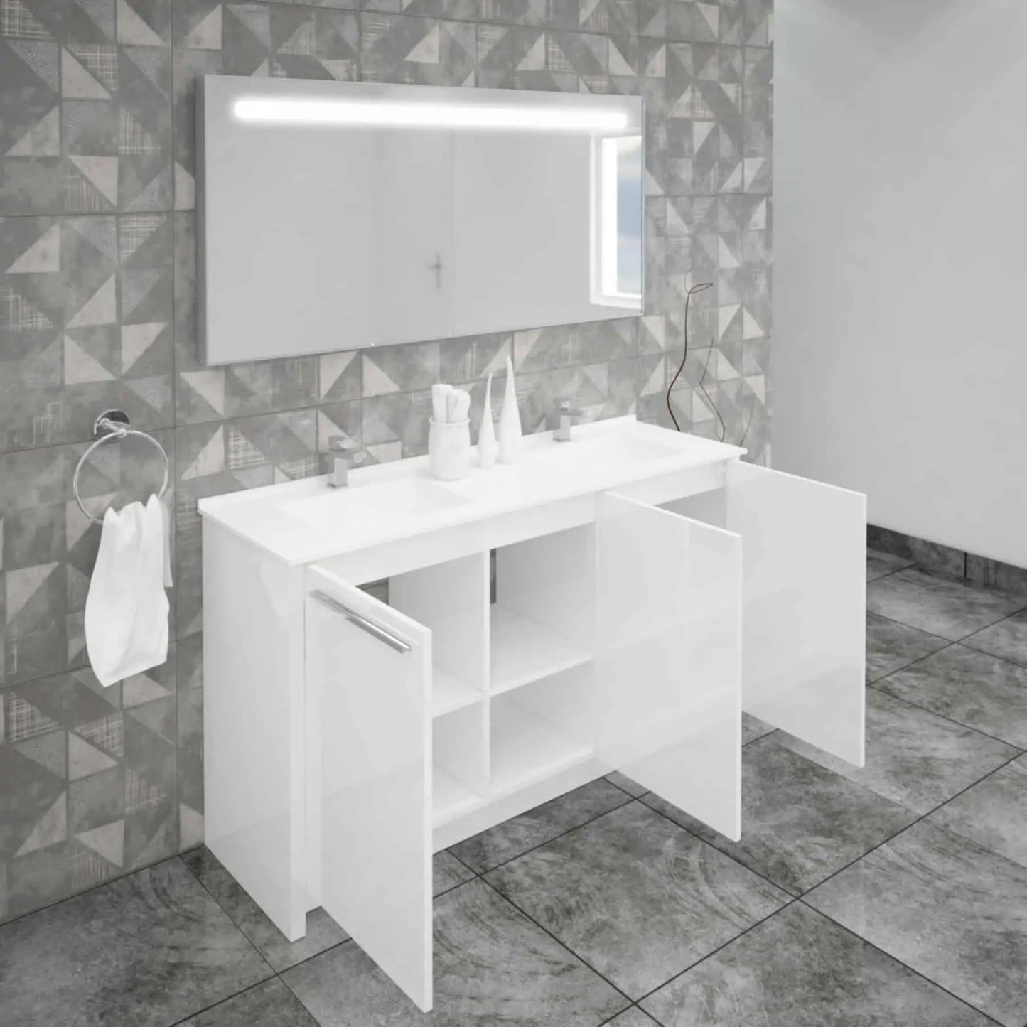 Casa Mare Benna 63" Bathroom Vanity and Double Sink Combo with LED Mirror - Benna160GG-63