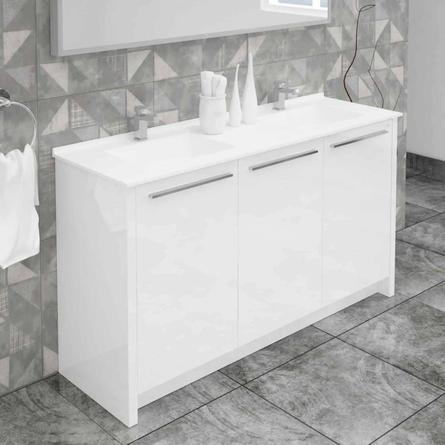 Casa Mare Benna 63" Bathroom Vanity and Double Sink Combo with LED Mirror - Benna160GG-63