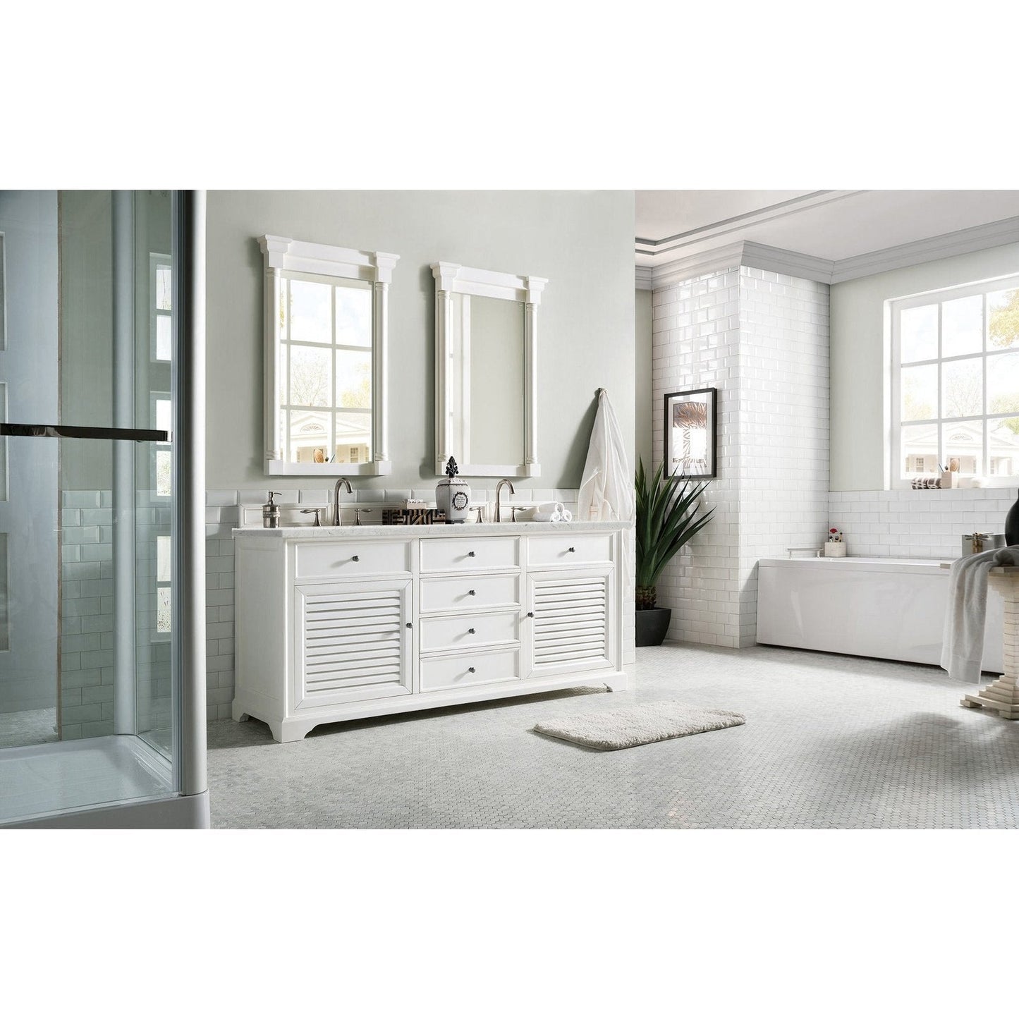 James Martin Vanities Savannah 72" Bright White Double Vanity - 238-104-V72-BW-3AF