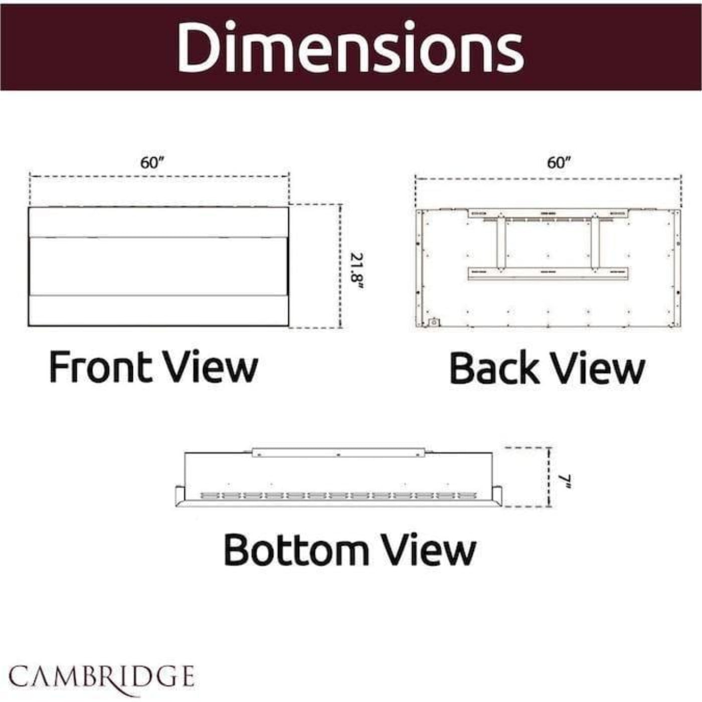 Cambridge 60 In. Recessed Wall-Mounted Electric Fireplace with Logs and LED Color Changing Display, Black/White - CAM60RECWMEF-2BLK