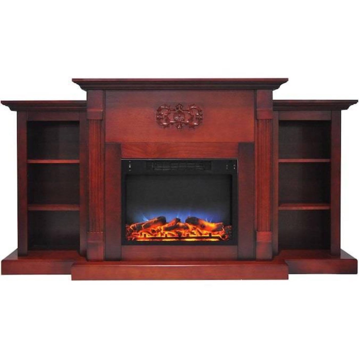 Cambridge Sanoma 72 In. Electric Fireplace in Cherry with Bookshelves and Enhanced Log Display - CAM7233-1CHRLG2