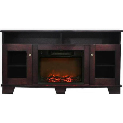 Cambridge Savona 59 In. Electric Fireplace in Mahogany with Entertainment Stand and Charred Log Display, - CAM7233-1CHR