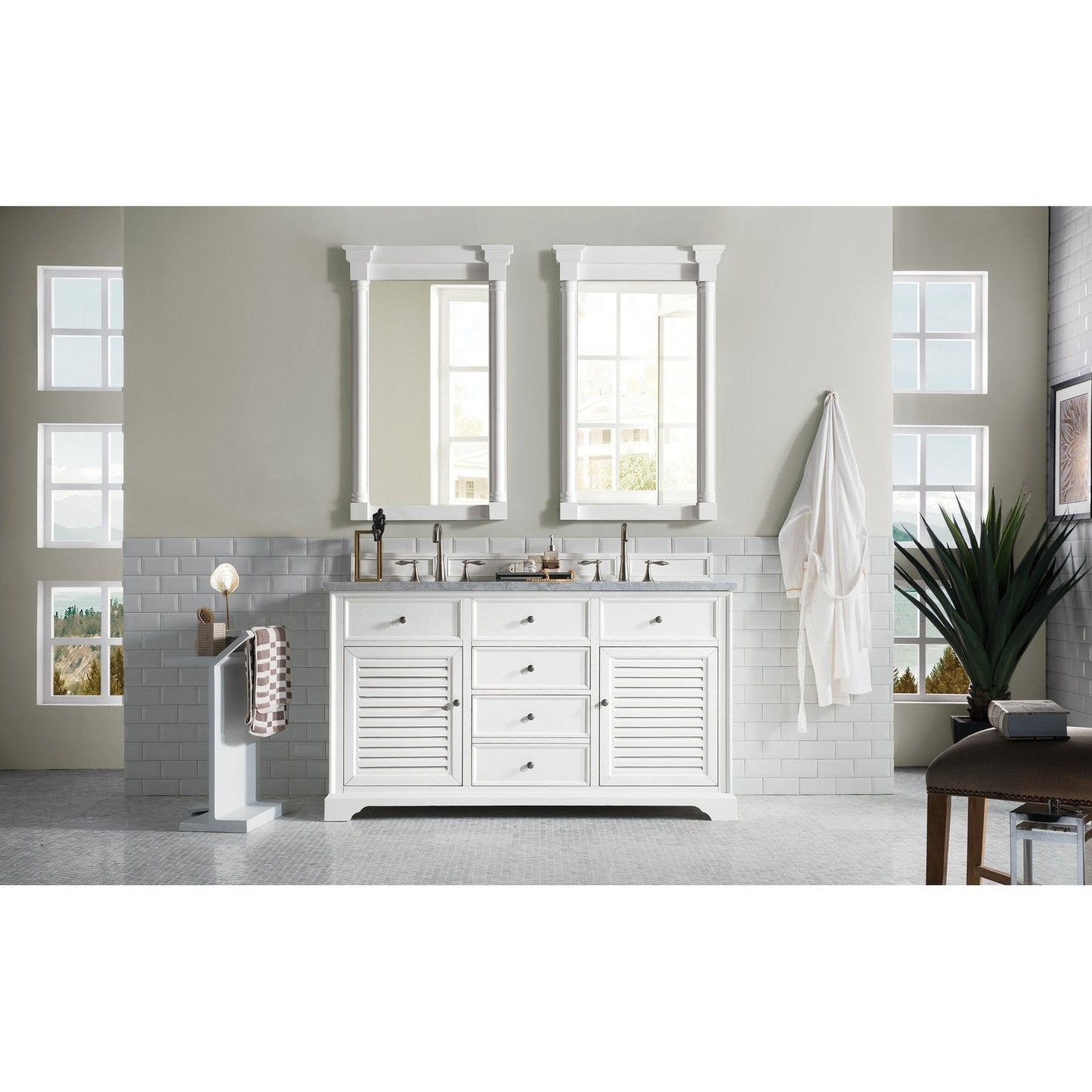James Martin Vanities Savannah 60" Bright White Double Vanity - 238-104-V60D-BW-3AF