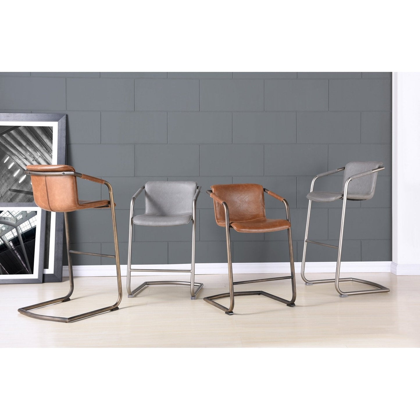 New Pacific Direct Indy PU Leather Counter Stool, (Set of 2) - 1060004-215