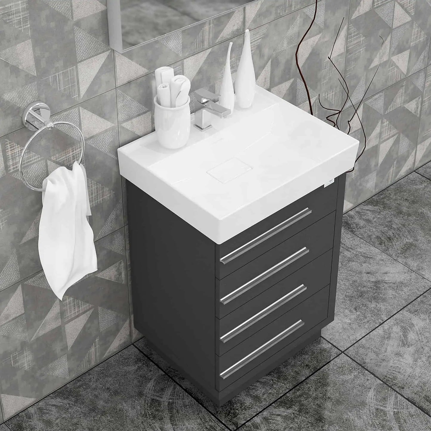 Casa Mare Domenico 24" Bathroom Vanity and Ceramic Sink Combo with LED Mirror - Domenico60GG-24