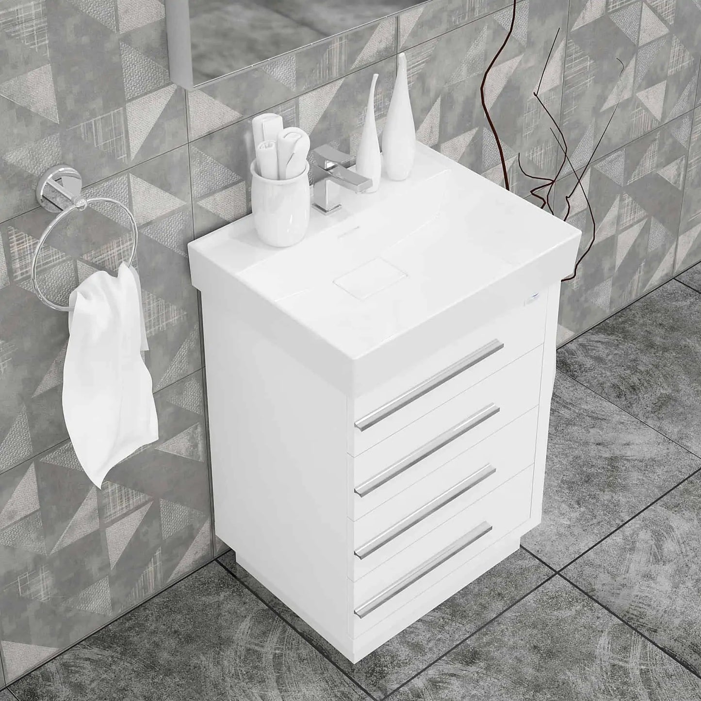 Casa Mare Domenico 32" Bathroom Vanity and Ceramic Sink Combo with LED Mirror - Domenico80GG-32