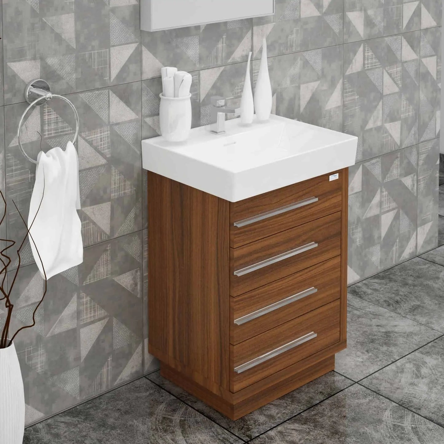Casa Mare Domenico 24" Bathroom Vanity and Ceramic Sink Combo with LED Mirror - Domenico60GG-24