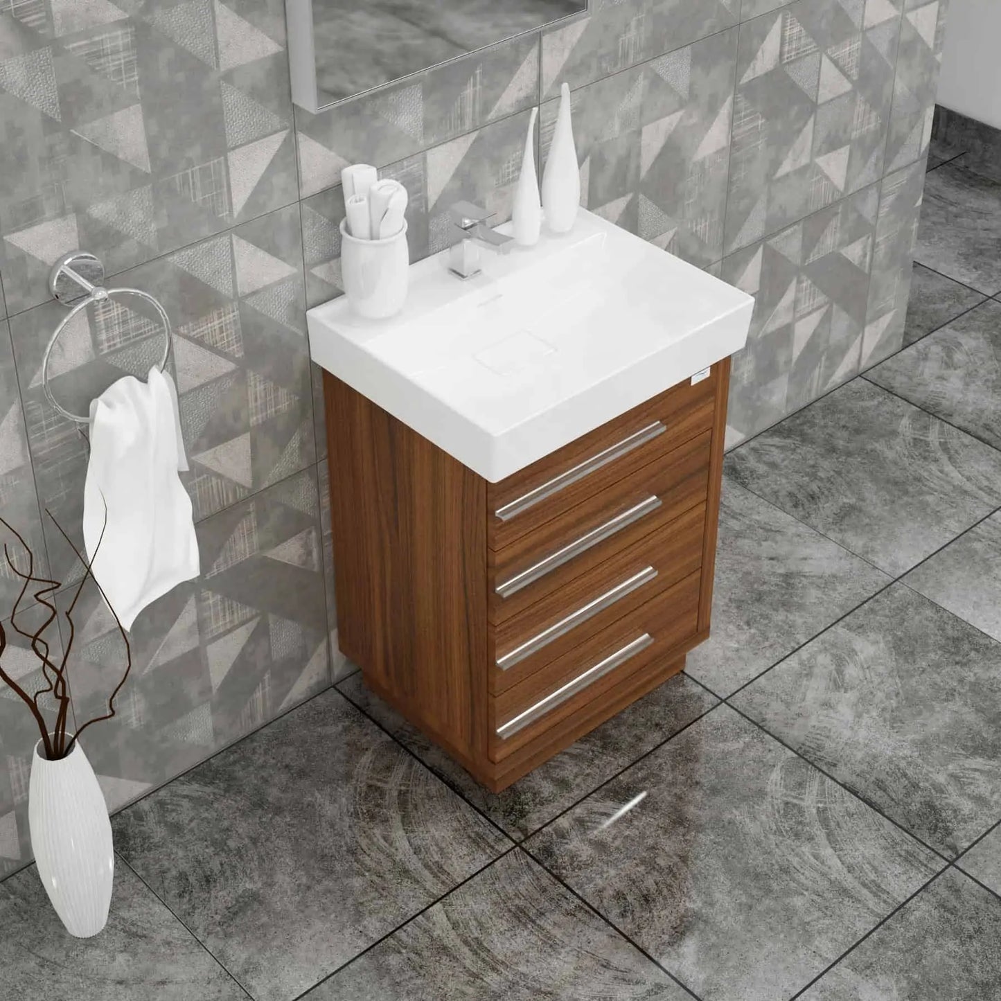 Casa Mare Domenico 24" Bathroom Vanity and Ceramic Sink Combo with LED Mirror - Domenico60GG-24