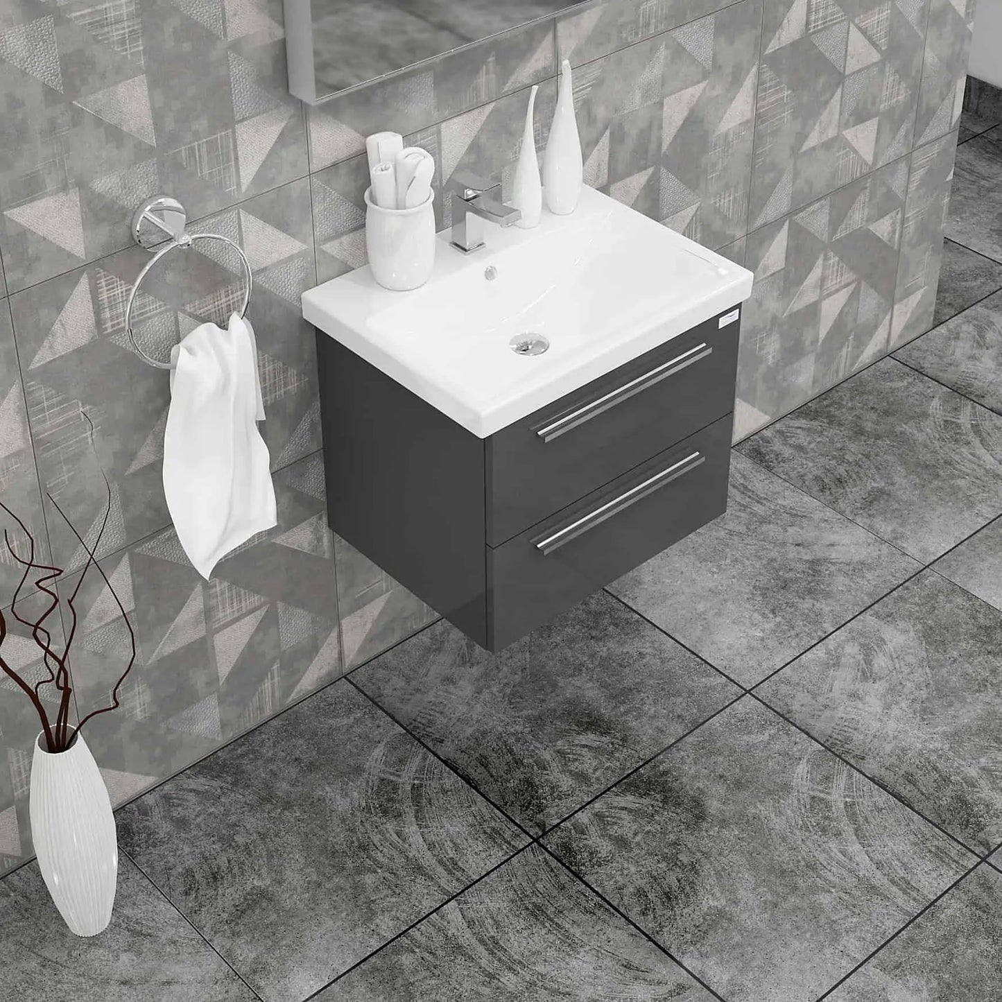Casa Mare Elke 32" Bathroom Vanity and Ceramic Sink Combo with LED Mirror - Elke80GB-32