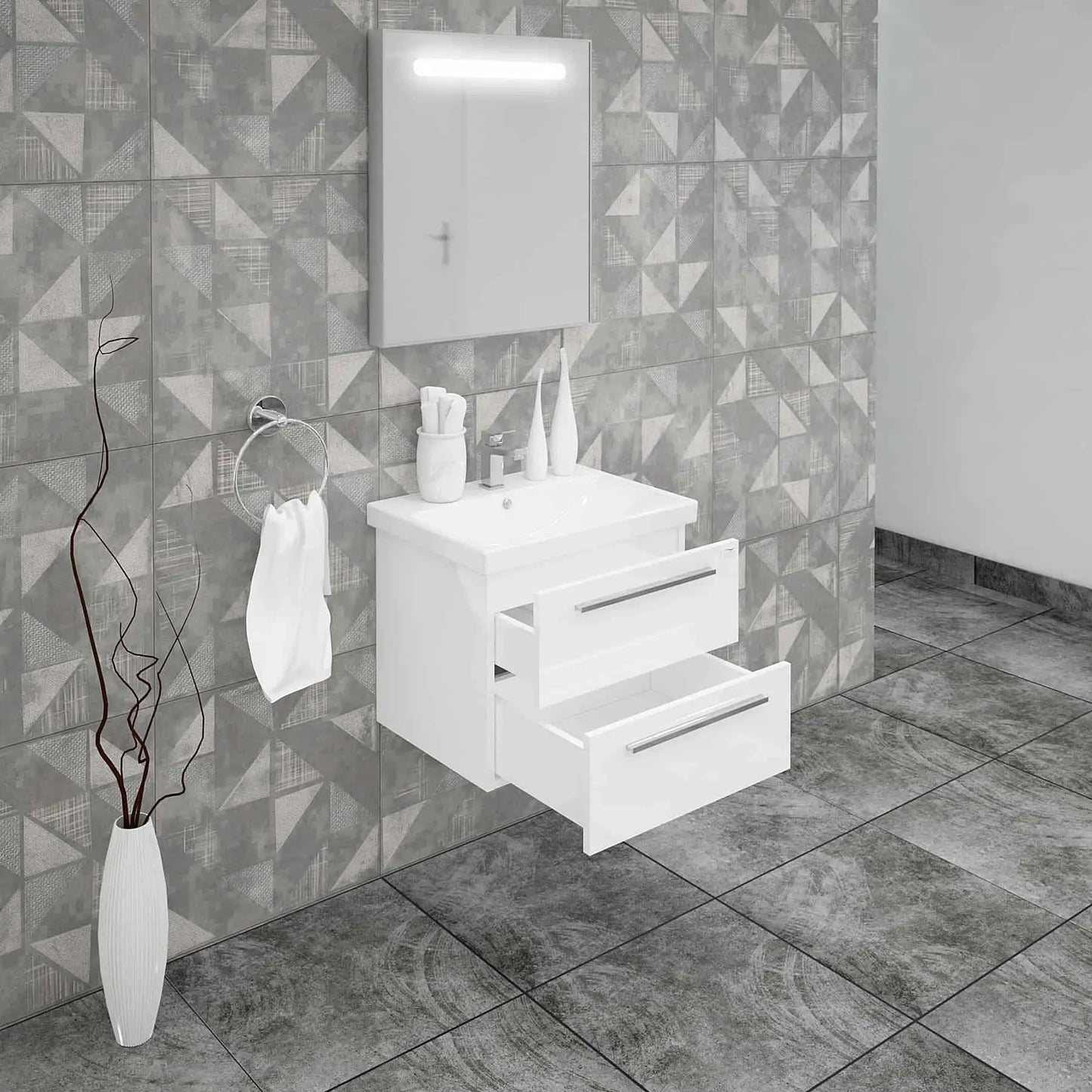 Casa Mare Elke 32" Bathroom Vanity and Ceramic Sink Combo with LED Mirror - Elke80GB-32