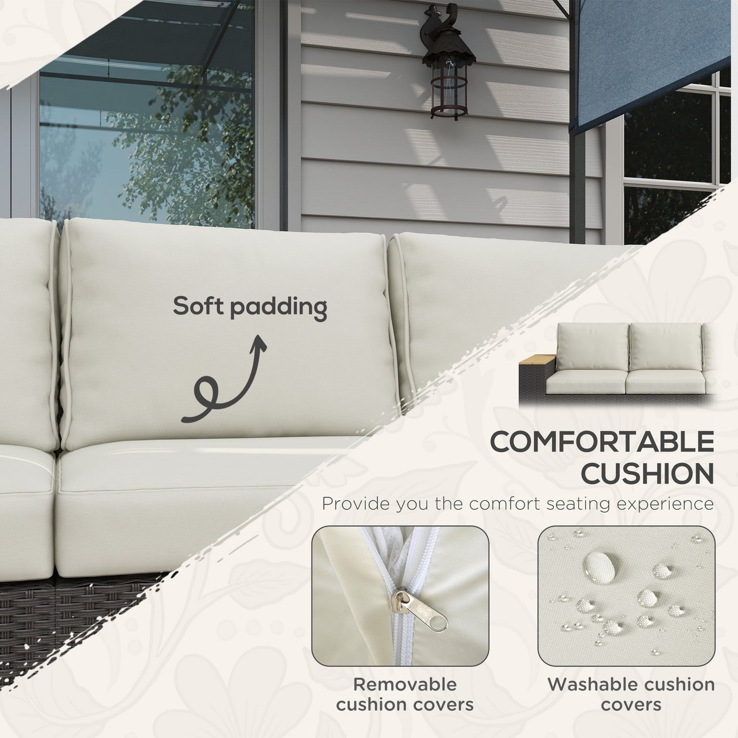 Outsunny 3-Seat Outdoor PE Wicker Sofa with Cushions, Wide Armrests, Beige - 860-304V00BN