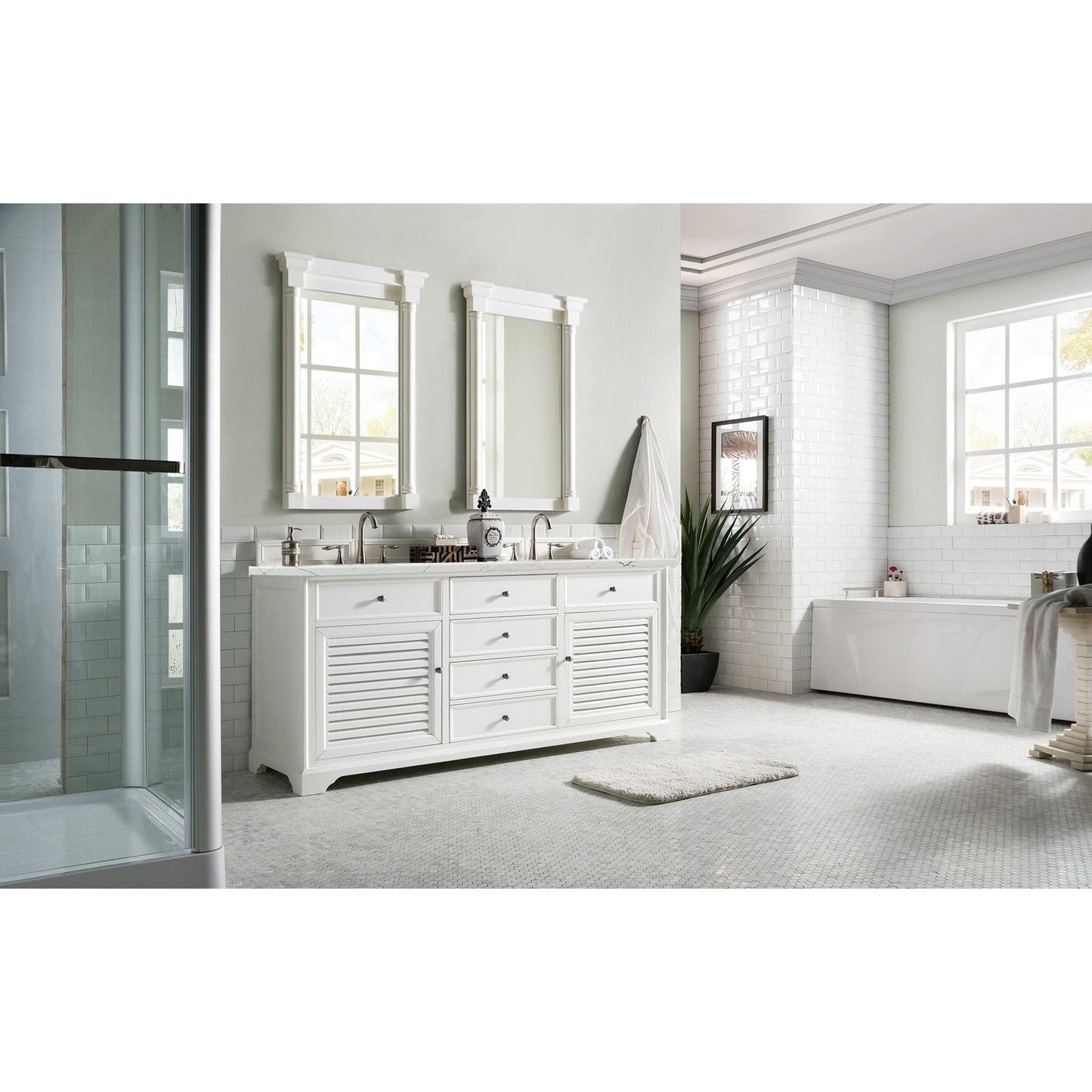 James Martin Vanities Savannah 72" Bright White Double Vanity - 238-104-V72-BW-3AF
