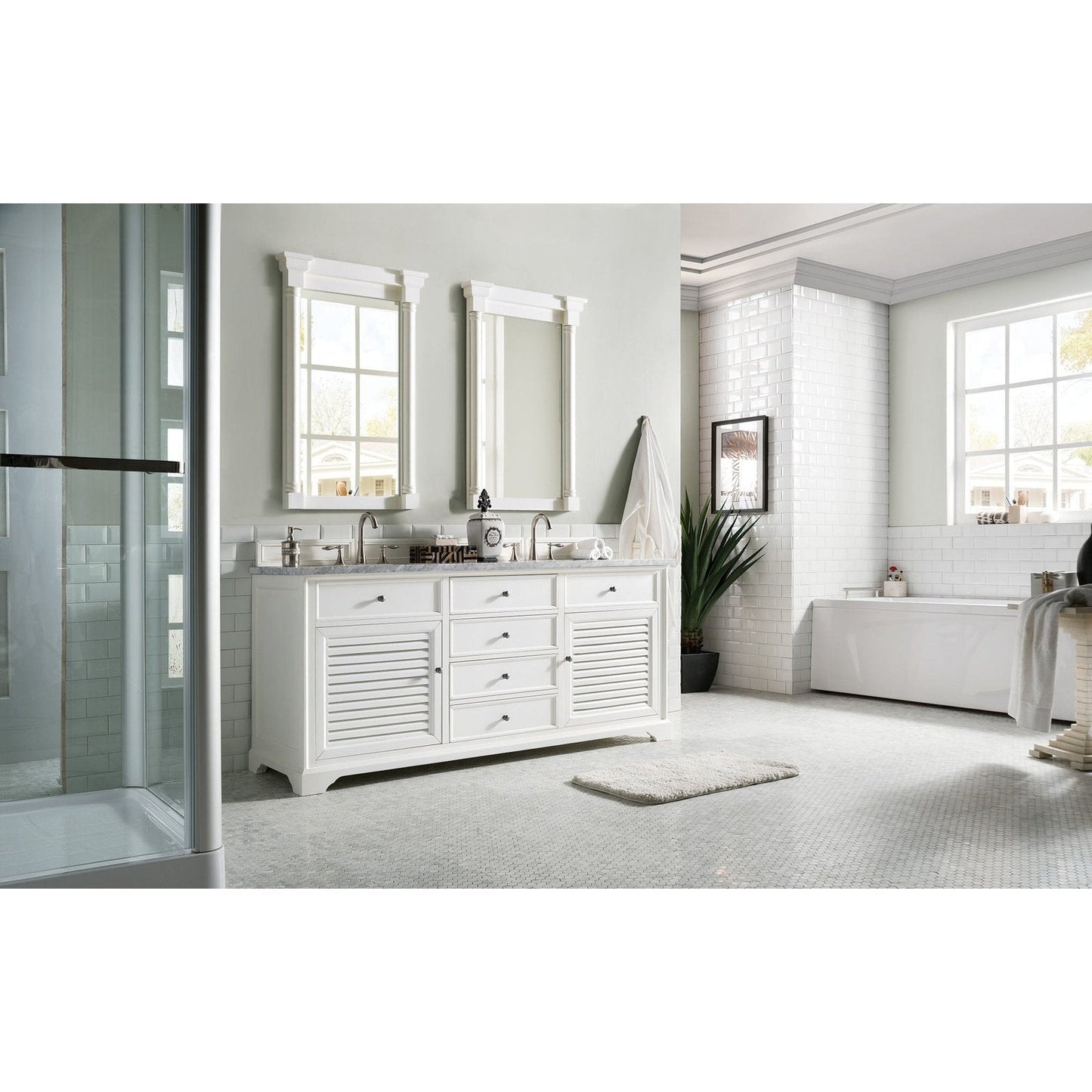 James Martin Vanities Savannah 72" Bright White Double Vanity - 238-104-V72-BW-3AF