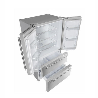Forno 4-Piece Pro Appliance Package - 48-Inch Dual Fuel Range, 36-Inch French Door Refrigerator, Wall Mount Hood with Backsplash, & Dishwasher in Stainless Steel - AP4-6187-48