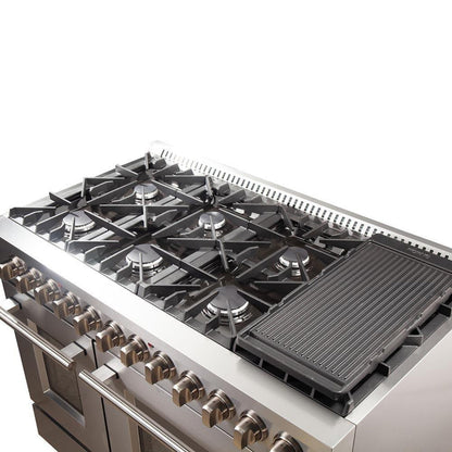 Forno 5-Piece Appliance Package - 48-Inch Dual Fuel Range, Refrigerator, Wall Mount Hood, 24-Inch Microwave Oven, & 3-Rack Dishwasher in Stainless Steel - APR5-6156-48-H-MWO
