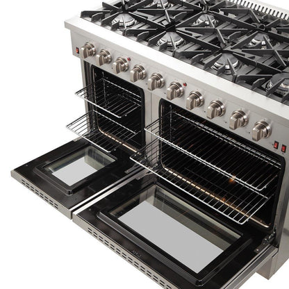 Forno 4-Piece Appliance Package - 48-Inch Gas Range, Refrigerator, Wall Mount Hood, & 3-Rack Dishwasher in Stainless Steel - APR4-6244-48-H