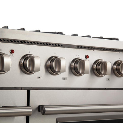 Forno 5-Piece Appliance Package - 48-Inch Gas Range, 60-Inch Pro-Style Refrigerator, Wall Mount Hood, 24-Inch Microwave Oven, & 3-Rack Dishwasher in Stainless Steel - APD5-6244-48-H-MWO