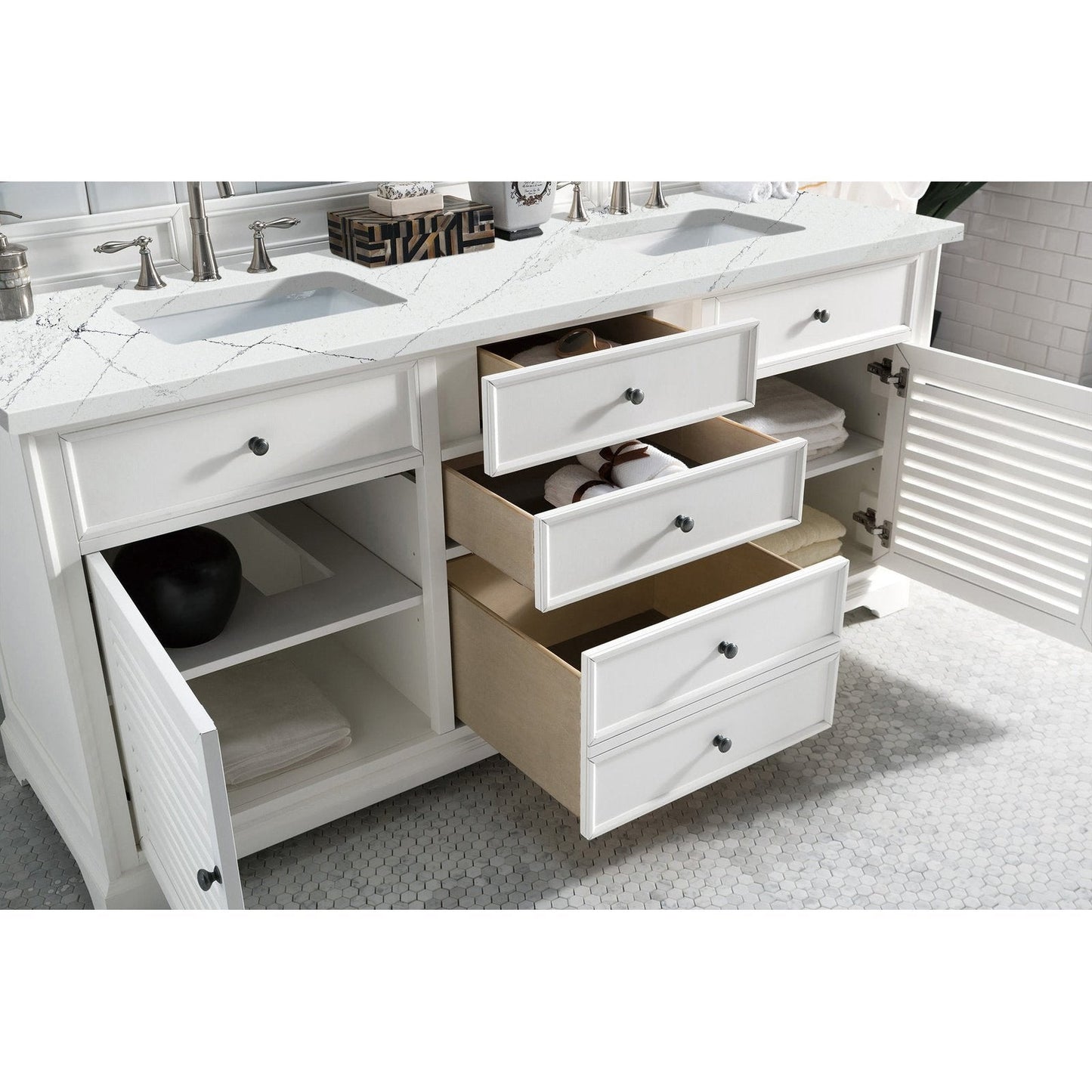 James Martin Vanities Savannah 72" Bright White Double Vanity - 238-104-V72-BW-3AF