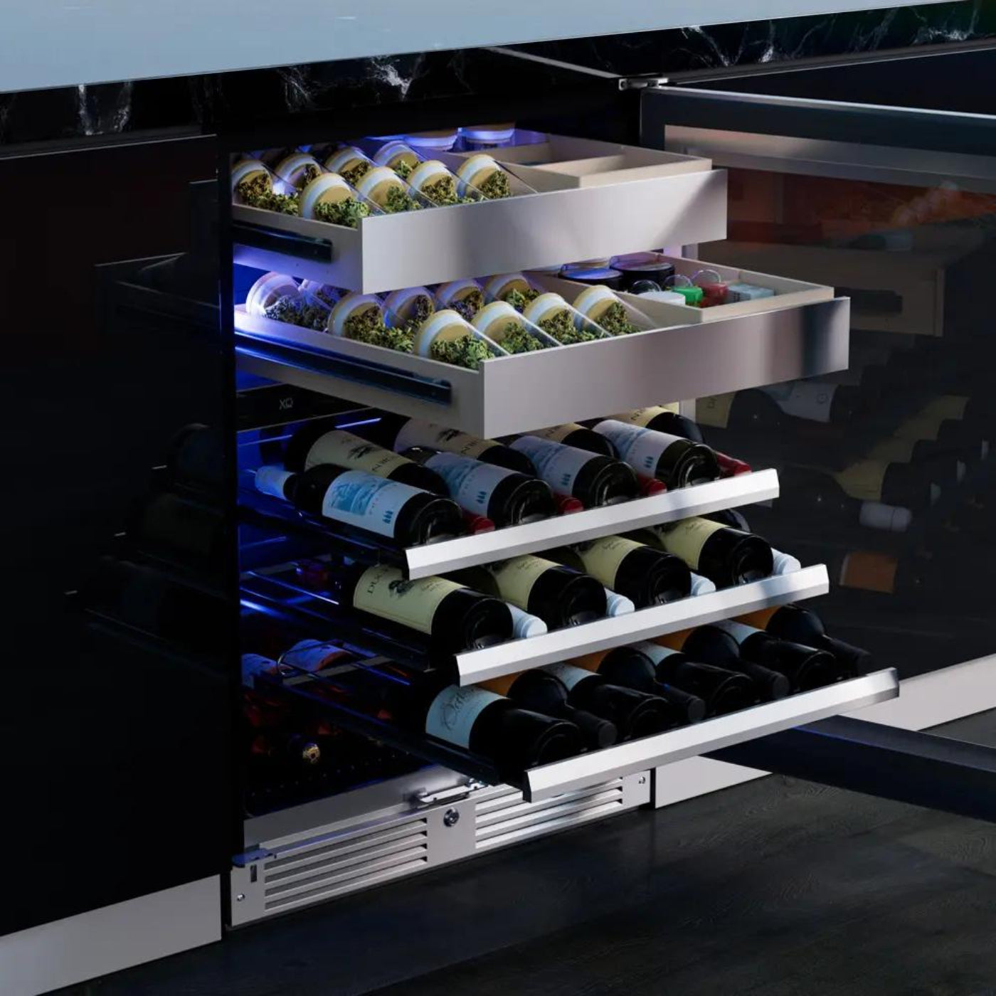 XO APPLIANCE XOU24WWGBL Wine and Weed 24" Black Glass, Left Hinge Black - XOU24WWGBL