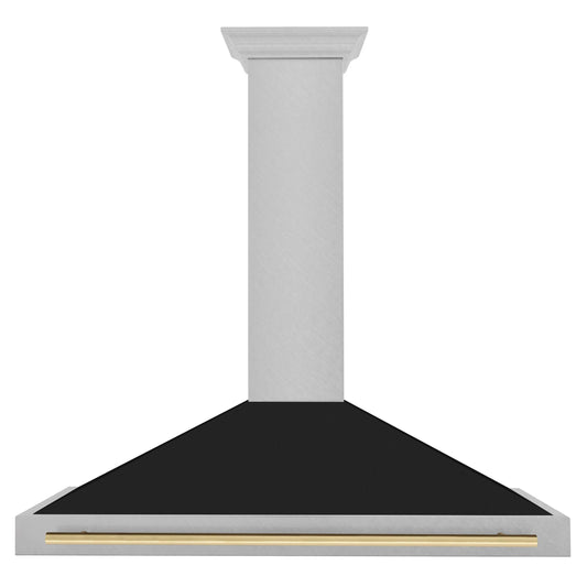 ZLINE KITCHEN AND BATH KB4SNZBLM48CB ZLINE Autograph Edition 48 in. Convertible Satin in Stainless Steel Wall Mount Range Hood with Black Matte Shell and Champagne Bronze Handle (KB4SNZ-BLM48-CB) - KB4SNZBLM48CB