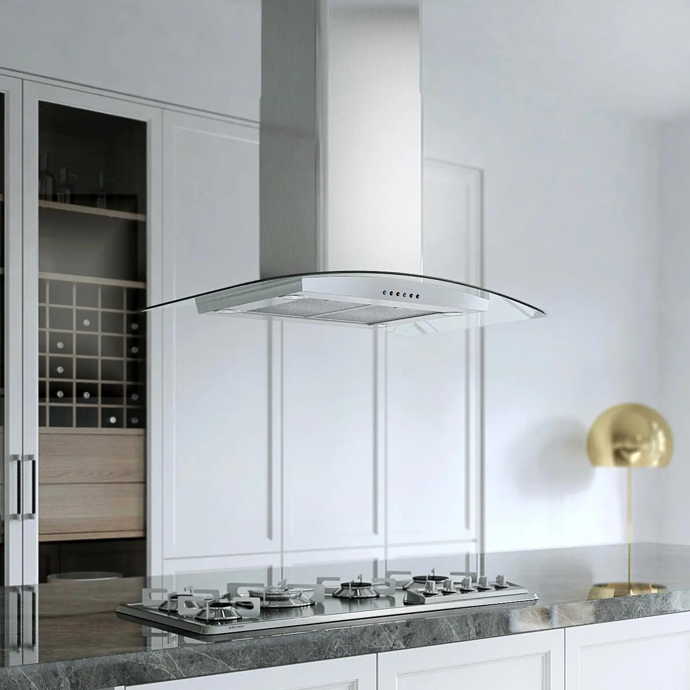 XO APPLIANCE XOMI36GC 36" CCC 600/395 CFM Island Hood Stainless/Glass in Stainless Steel - XOMI36GC