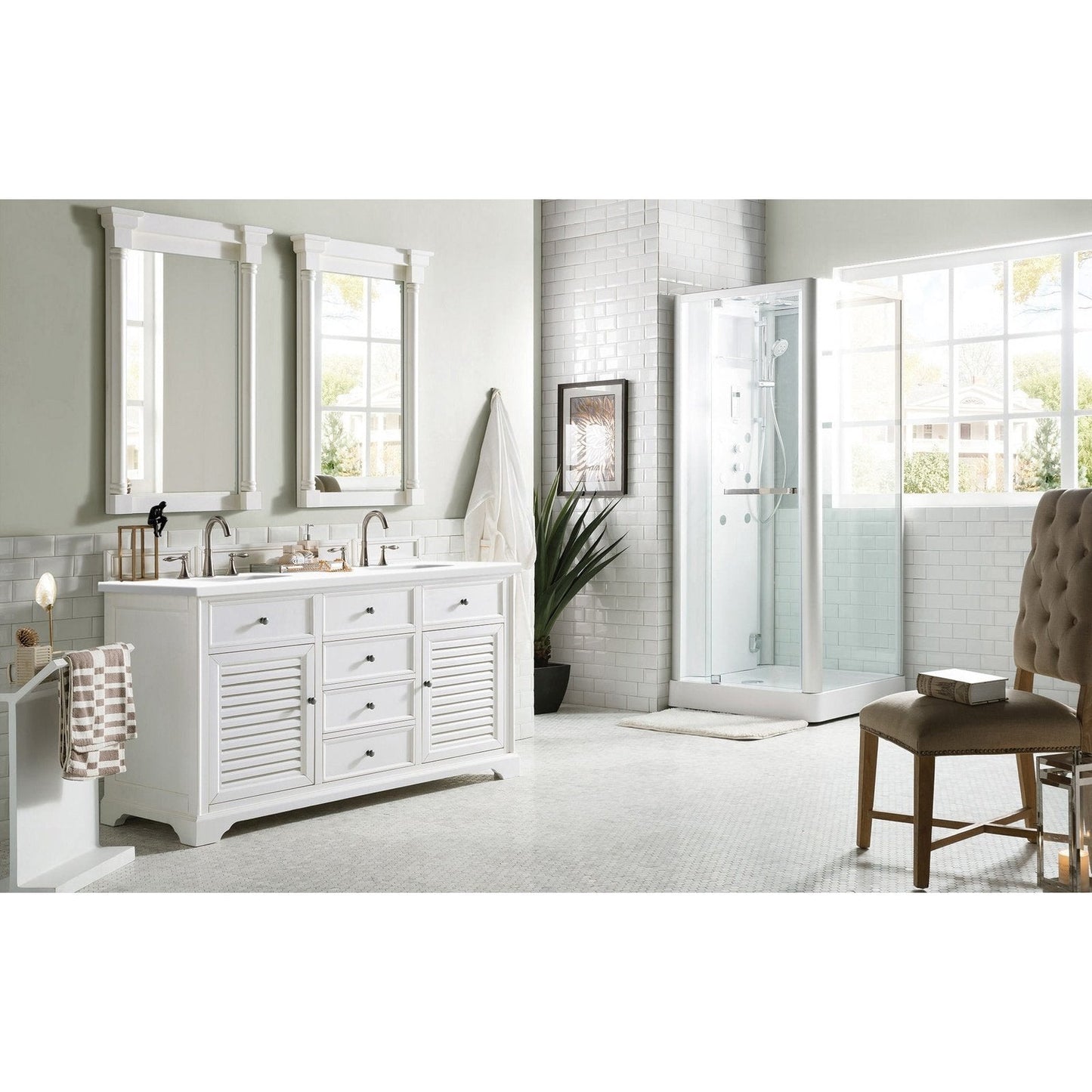 James Martin Vanities Savannah 60" Bright White Double Vanity - 238-104-V60D-BW-3AF