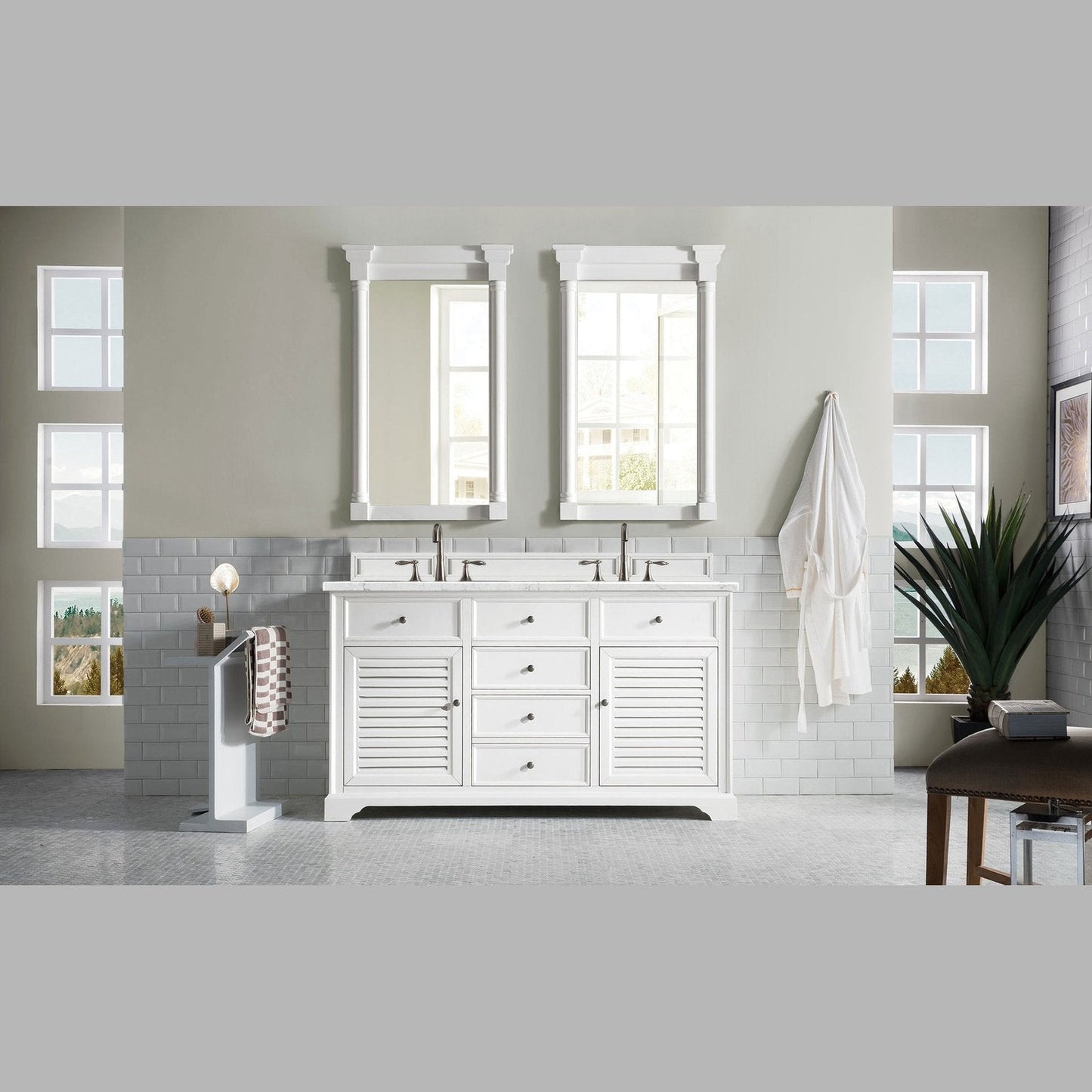 James Martin Vanities Savannah 60" Bright White Double Vanity - 238-104-V60D-BW-3AF