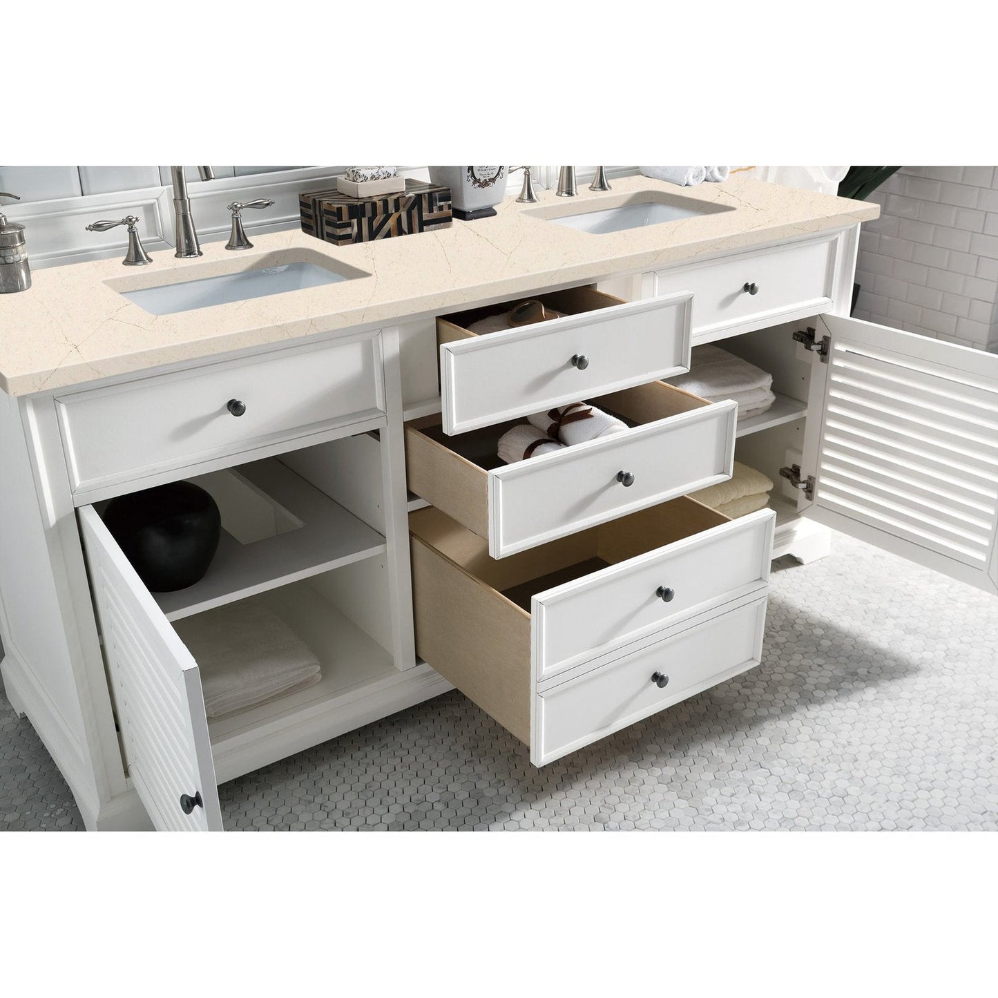 James Martin Vanities Savannah 72" Bright White Double Vanity - 238-104-V72-BW-3AF