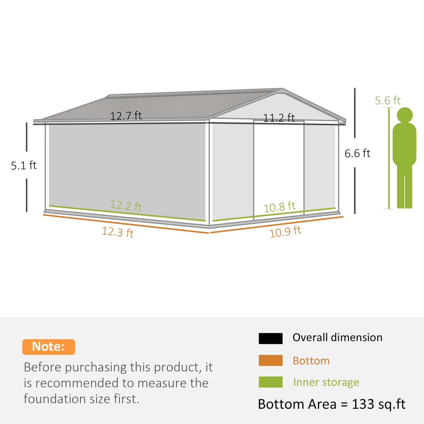 Outsunny EverBase 11' x 13' Outdoor Storage Shed with Double Lockable Door & Air Vents, Light Gray - 845-031V01LG