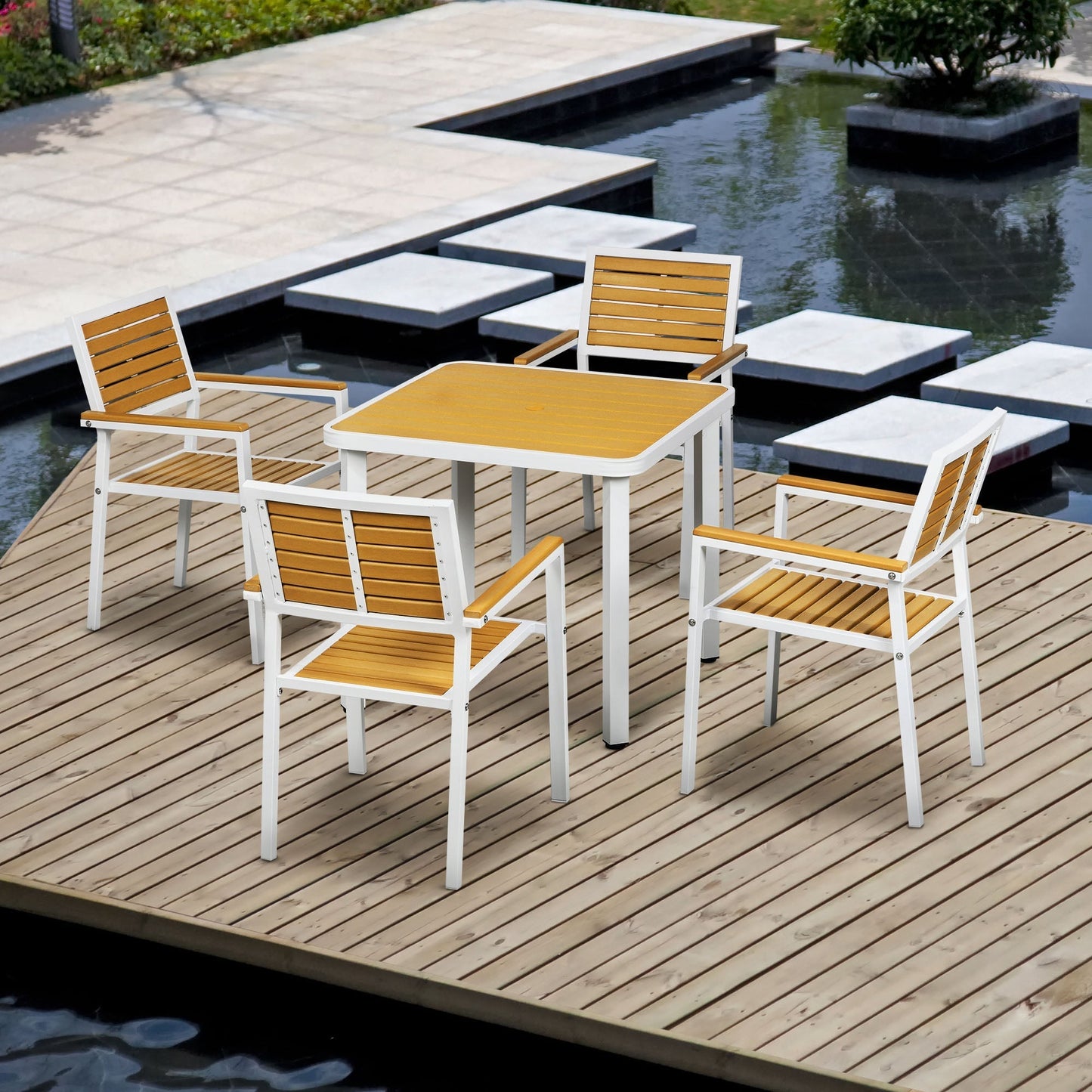 Outsunny 5 Piece Aluminum Frame Patio Dining Set for 4 with Umbrella Hole, Yellow - 84G-348V00YL