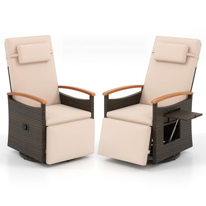 Tangkula Patio Rattan 360 Degree Swivel Recliner Chair, Wicker Lounge Chair w/Adjustable Backrest &amp; Footrest - HW72726BN