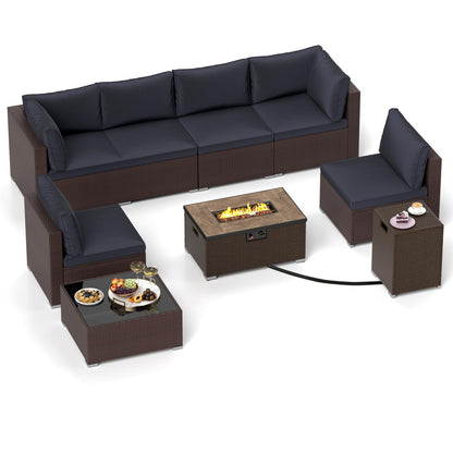 Tangkula 12 Pieces Patio Furniture Set with 32” Fire Pit Table and Propane Tank Cover - NP10261BK+HW71507DKA+