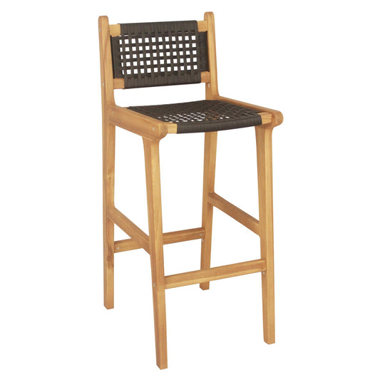 Tangkula Teak Wood Bar Chair, 30” Rattan Bar Stool with Backrest & Footrest - JV11897