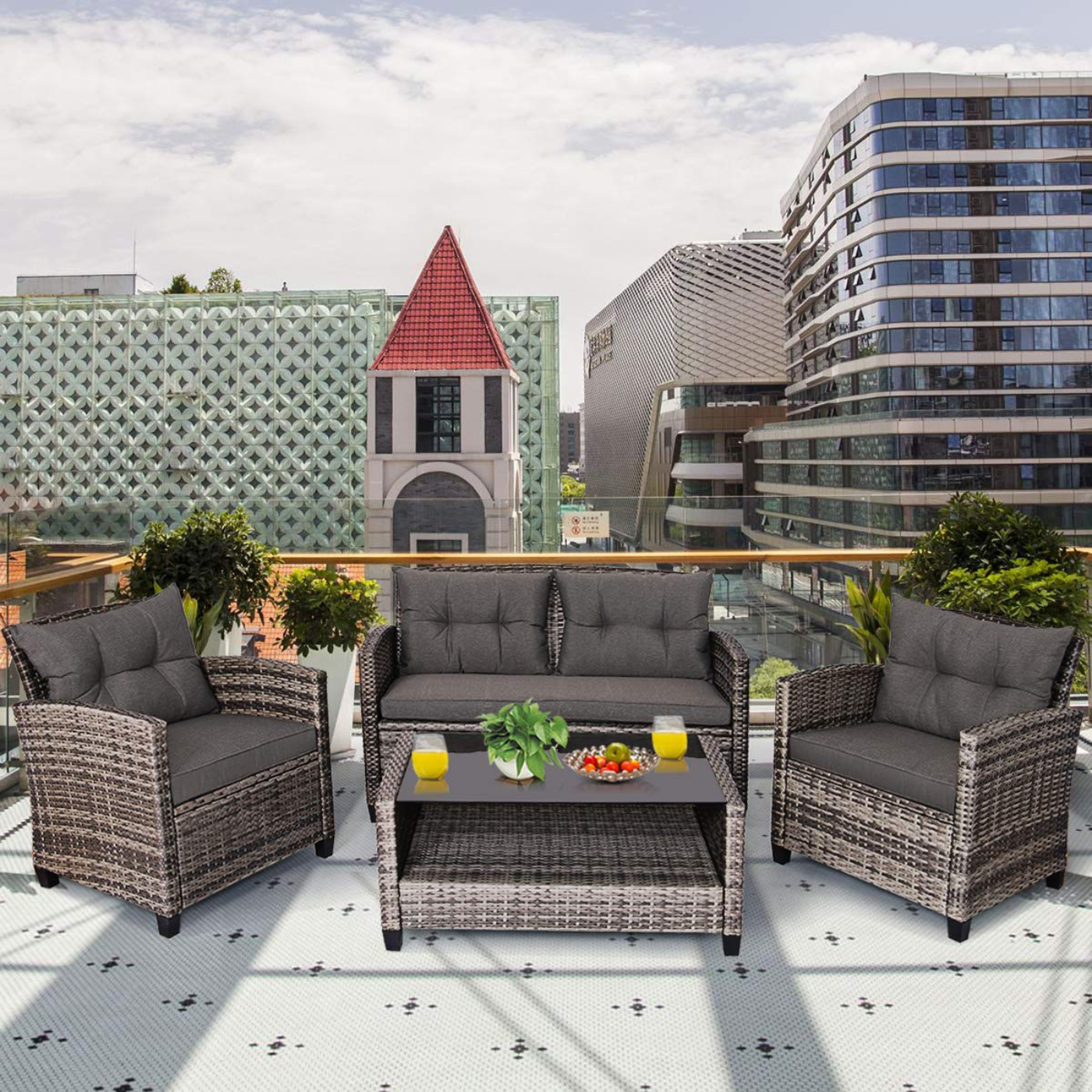 Tangkula Patio Wicker Conversation Furniture Set - HW65630+