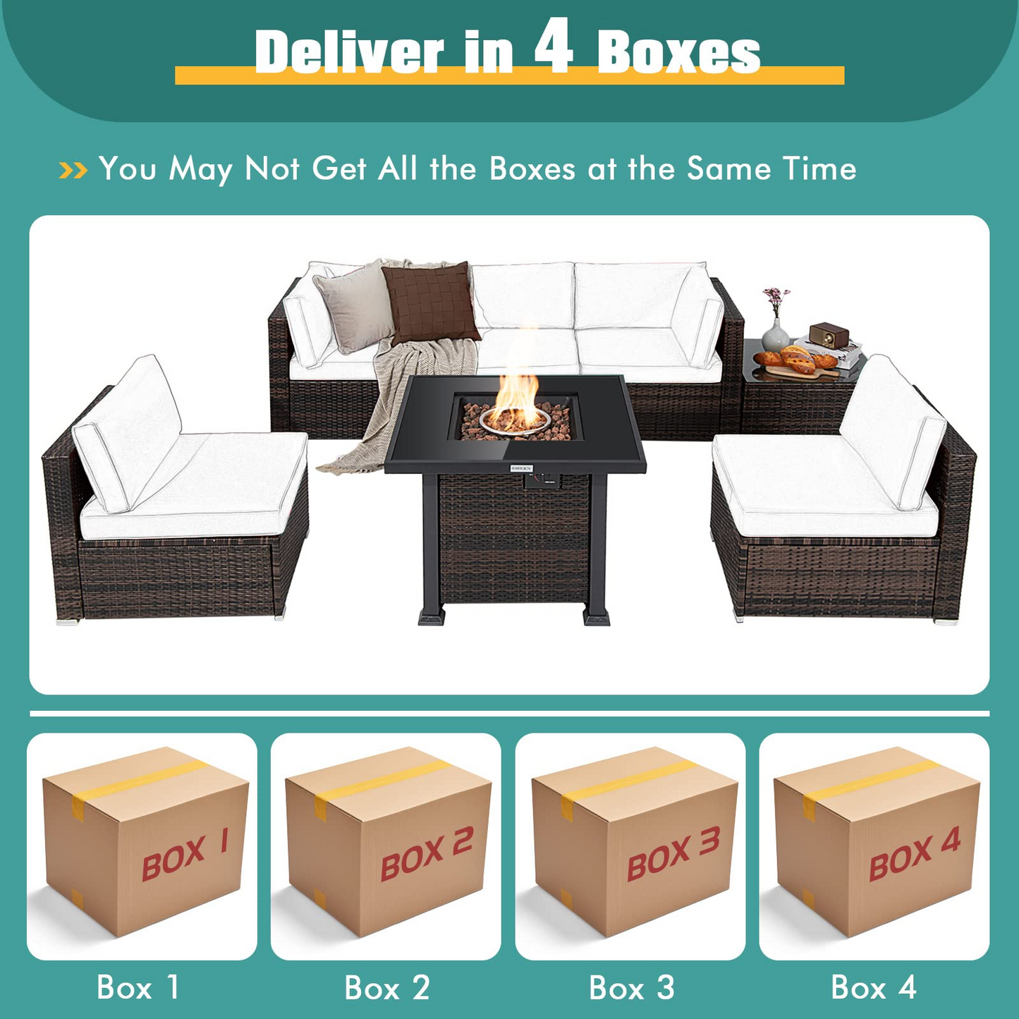 Tangkula 7 Pieces Patio Furniture Set with Fire Pit Table - NP10618CF+HW67937NYA+
