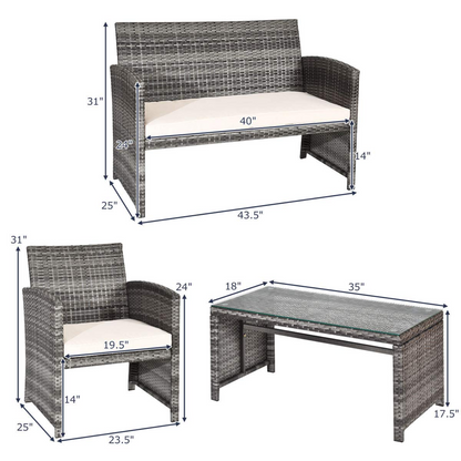 Tangkula 4/8 PCS Wicker Patio Conversation Set, Outdoor Rattan Sofas with Table Set - HW63238WH