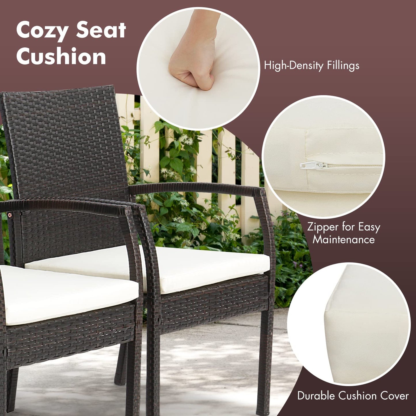 Tangkula Patio Rattan Dining Set, Acacia Wood Tabletop w/Umbrella Hole - HW70830-4+HW70840