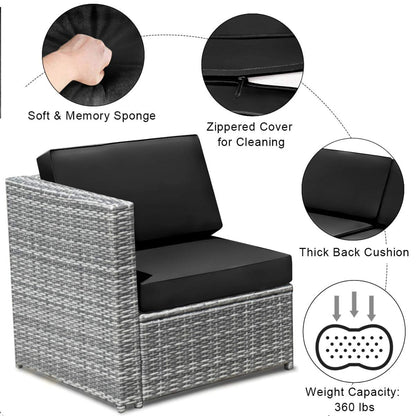 Tangkula 8 PCS Outdoor Patio Furniture Set, Rattan Wicker Sofa Set - HW65782BK+