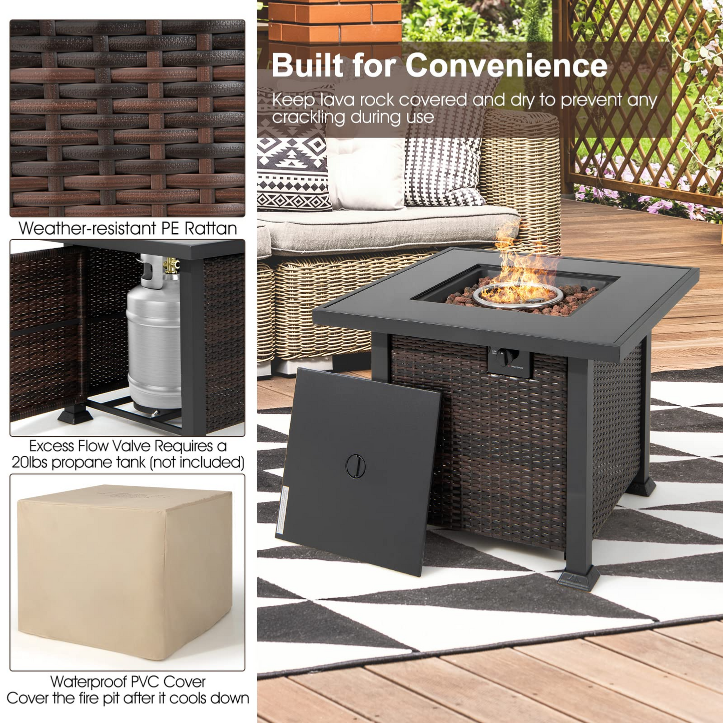 Tangkula 7 Pieces Patio Furniture Set with Fire Pit Table - NP10618CF+HW67937NYA+
