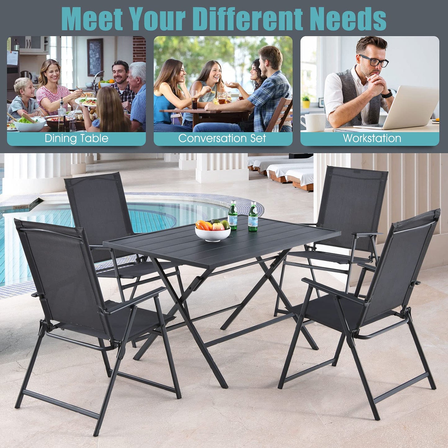 Tangkula 5 Pieces Patio Dining Set, No Assembly Required, Outdoor Dining Furniture with 4 Armchairs & 1 Dining Table - NP10070WL-GR